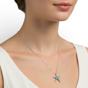 Silver Blue Starfish Pendant Necklace Coastal Beach Ocean Jewelry